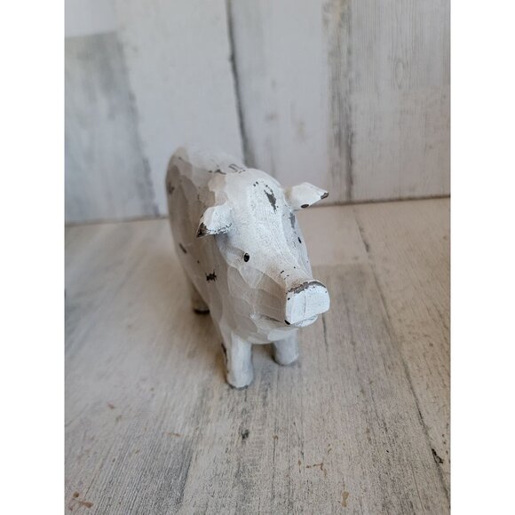 Rustic pig wooden farm animal home decor vintage unique white - Picture 3 of 7
